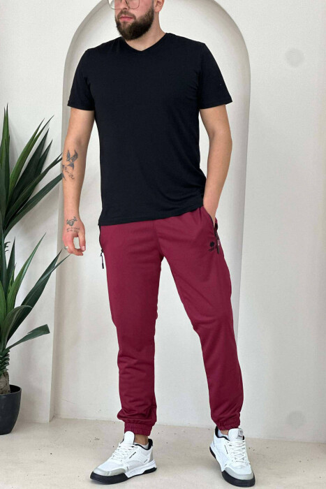 TWO ZIPPER SIMPLE MAN SWEATPANTS BURGUNDY/VISHNJE - 3