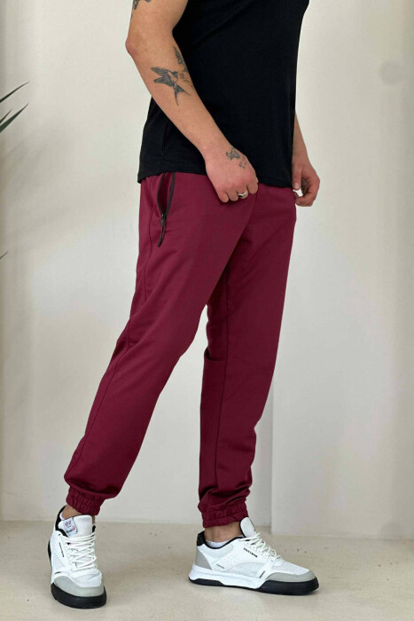 TWO ZIPPER SIMPLE MAN SWEATPANTS BURGUNDY/VISHNJE - 4