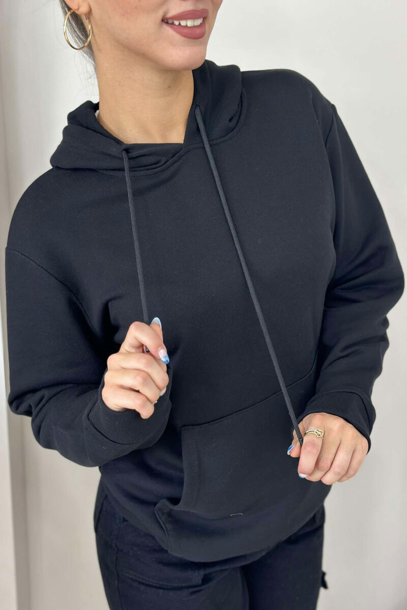 UNISEX ONE COLOR SIMPLE HOODIE BLACK/ E ZEZE - 2