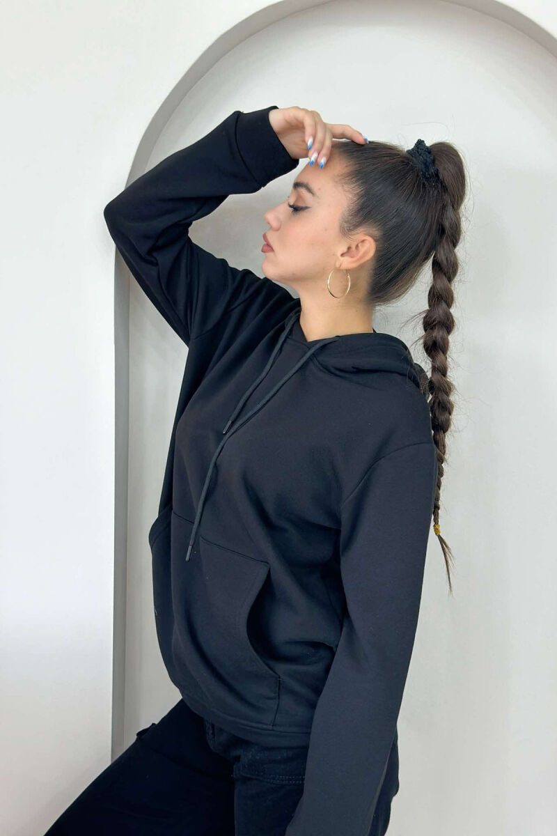 UNISEX ONE COLOR SIMPLE HOODIE BLACK/ E ZEZE - 7