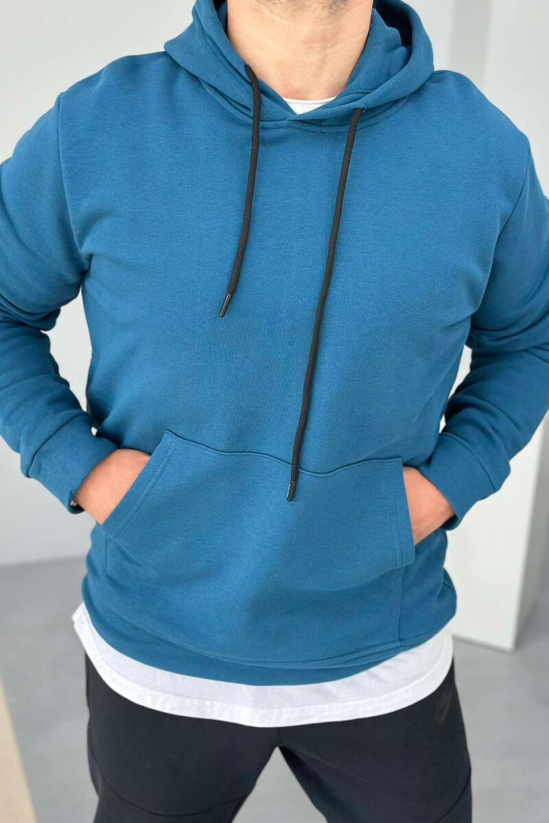 UNISEX ONE COLOR SIMPLE HOODIE BLUE STONE/GK - 3