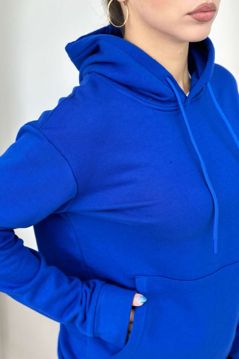 UNISEX ONE COLOR SIMPLE HOODIE BLUE/BLU - 5