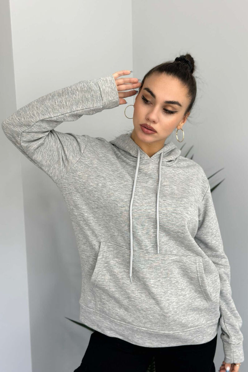 UNISEX ONE COLOR SIMPLE HOODIE GREY/GRI - 2