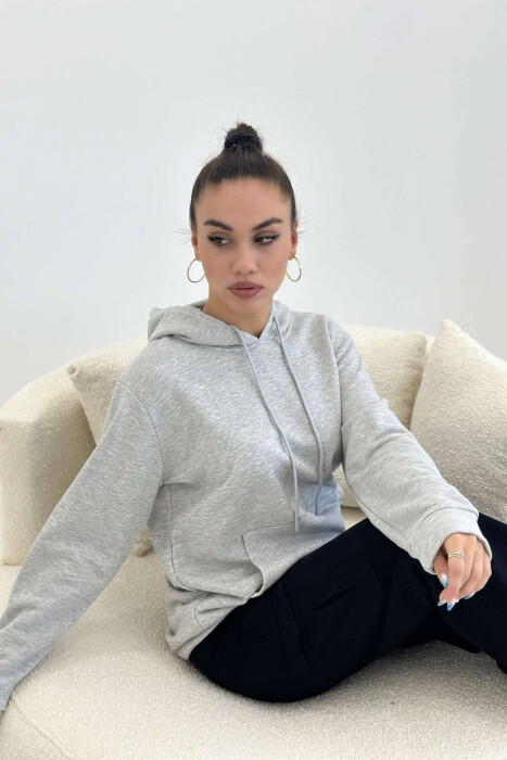 UNISEX ONE COLOR SIMPLE HOODIE LIGHT GREY/GZ - 6
