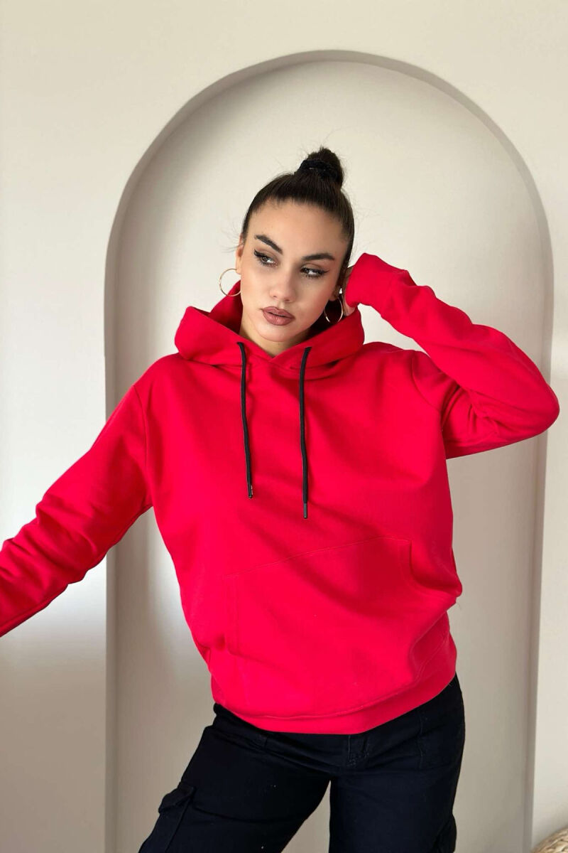 UNISEX ONE COLOR SIMPLE HOODIE RED/E KUQE - 2