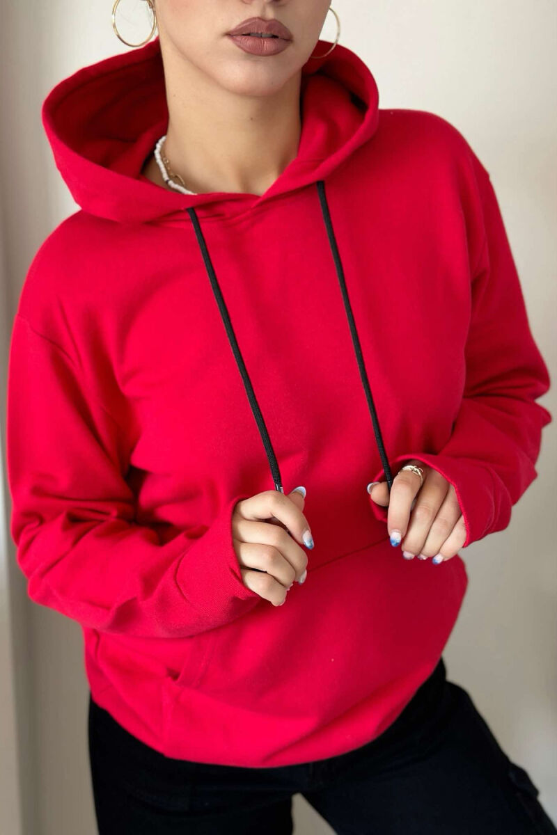 UNISEX ONE COLOR SIMPLE HOODIE RED/E KUQE - 4