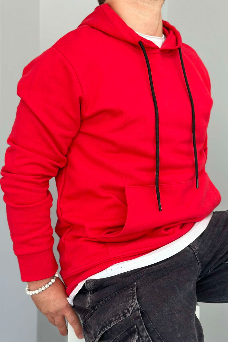 UNISEX ONE COLOR SIMPLE HOODIE RED/E KUQE - 3