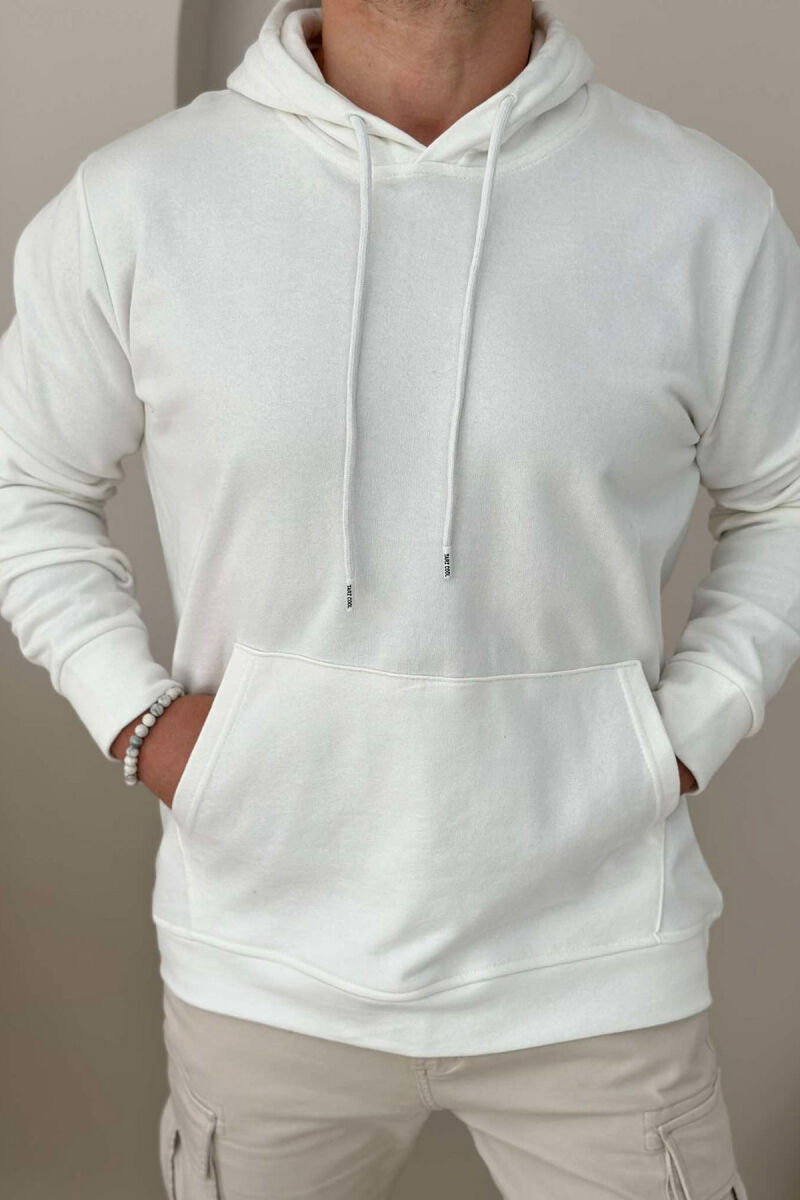 UNISEX ONE COLOR SIMPLE HOODIE WHITE-E BARDHE - 1