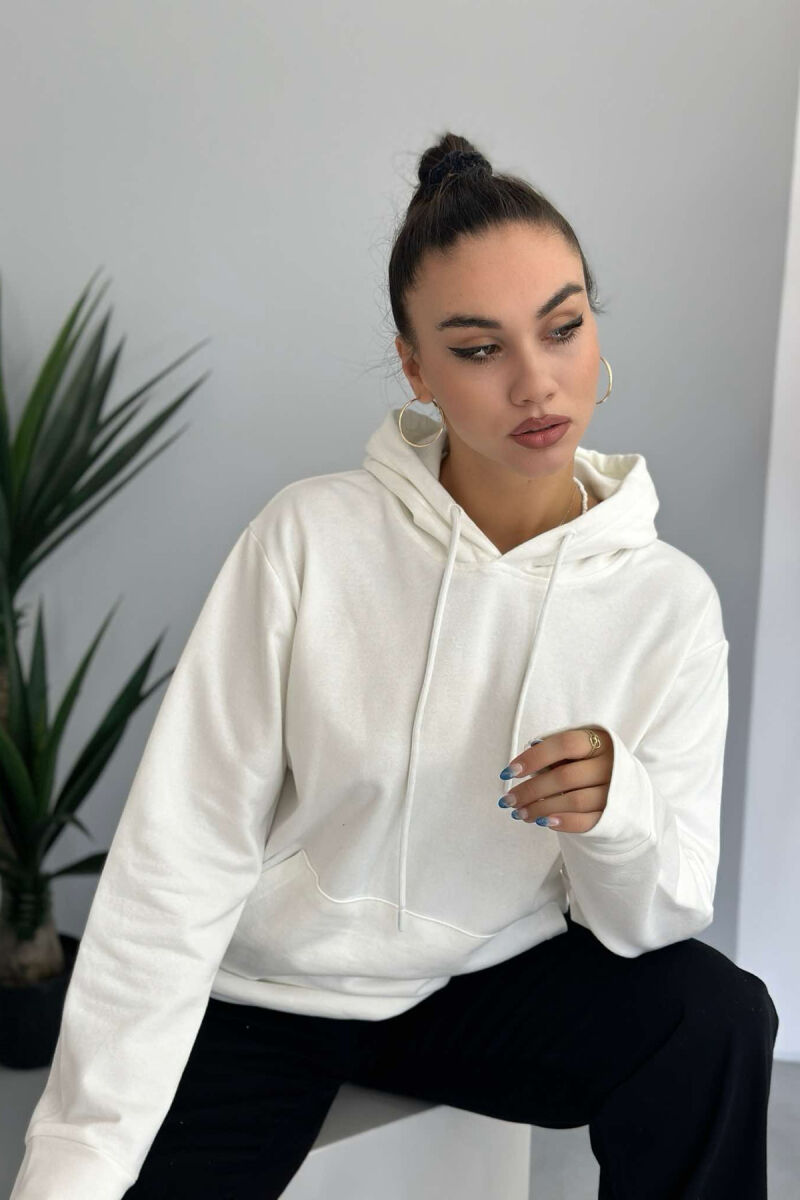 UNISEX ONE COLOR SIMPLE HOODIE WHITE-E BARDHE - 2