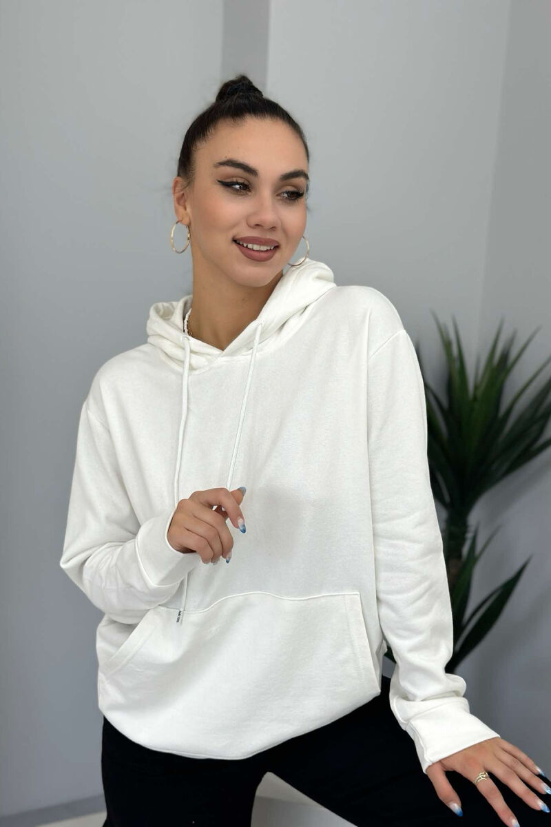 UNISEX ONE COLOR SIMPLE HOODIE WHITE-E BARDHE - 4