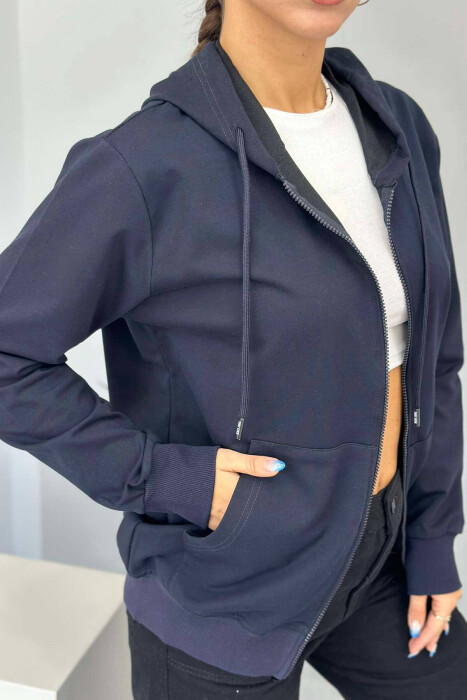 UNISEX ZIPPER SIMPLE JACKETS DARK BLUE/BEE - 4