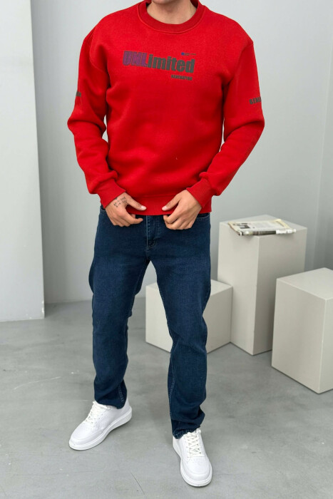 UNLIMITED WRITTING FLUFFY MEN SWEATSHIRT RED/E KUQE - 