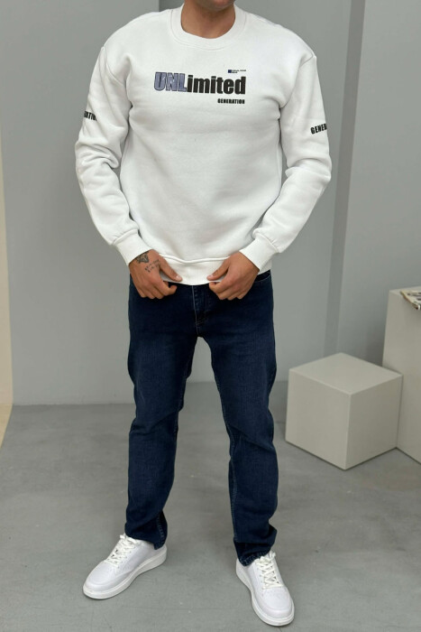 UNLIMITED WRITTING FLUFFY MEN SWEATSHIRT WHITE-E BARDHE - 1
