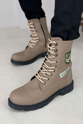 US ARMY LOGO LACE-UP MEN ANKLE BOOTS BEIGE/BEZHE 