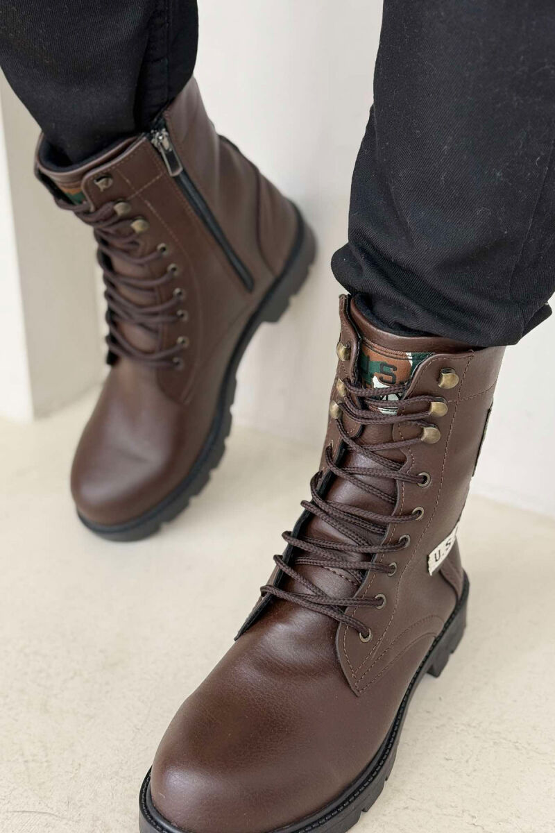 US ARMY LOGO LACE-UP MEN ANKLE BOOTS BROWN/KAFE - 4