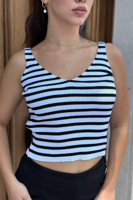 V-NECK BLACK AND WHITE TOP WHITE-BLACK/BAZE - 2