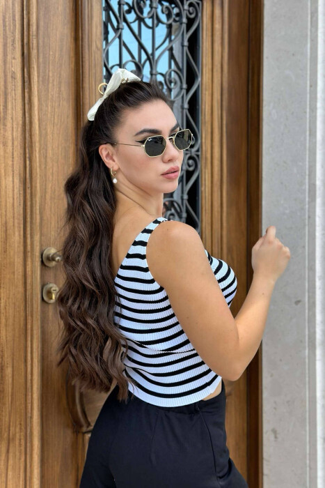 V-NECK BLACK AND WHITE TOP WHITE-BLACK/BAZE - 3