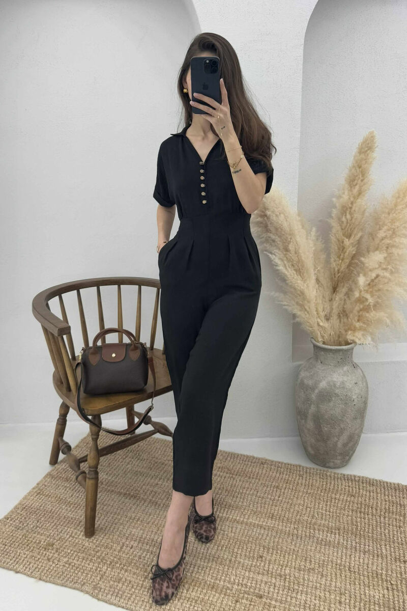 V-NECK & BUTTON FRONT WOMEN JUMPSUIT BLACK/ E ZEZE - 2