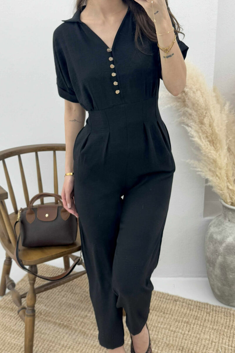 V-NECK & BUTTON FRONT WOMEN JUMPSUIT BLACK/ E ZEZE - 3