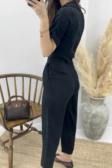 V-NECK & BUTTON FRONT WOMEN JUMPSUIT BLACK/ E ZEZE - 4