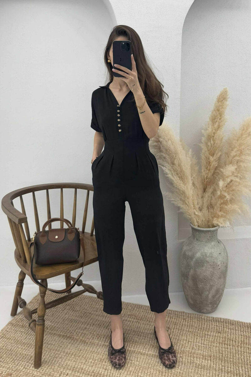 V-NECK & BUTTON FRONT WOMEN JUMPSUIT BLACK/ E ZEZE - 5