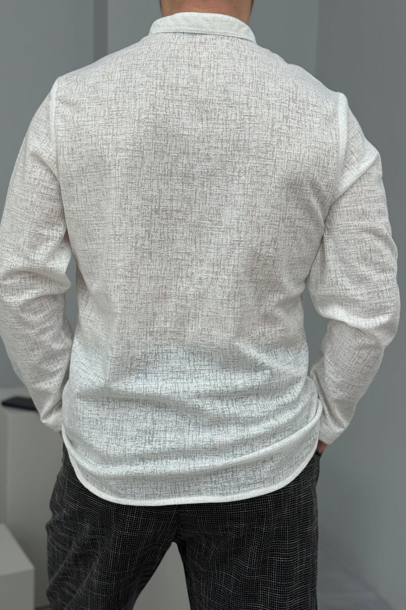 V NECK BUTTONED ONE COLOR MEN SHIRT WHITE-E BARDHE - 2