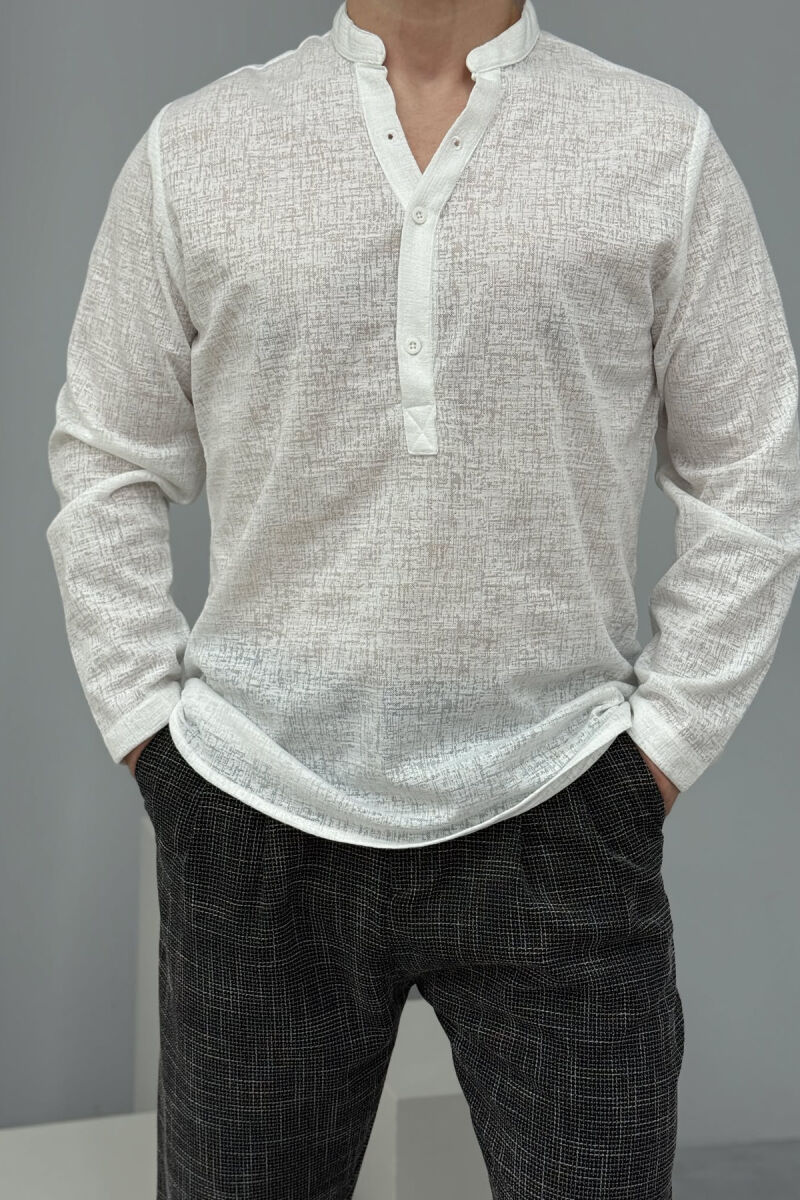 V NECK BUTTONED ONE COLOR MEN SHIRT WHITE-E BARDHE - 3