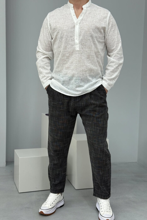 V NECK BUTTONED ONE COLOR MEN SWEATSHIRT WHITE-E BARDHE 