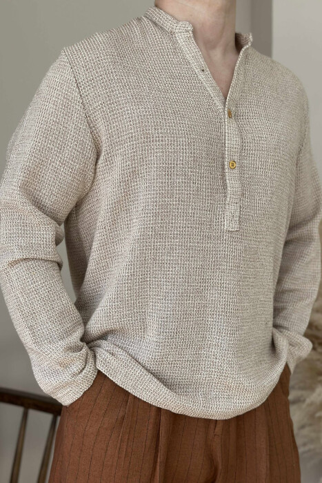 V NECK BUTTONS MEN SHIRT BEIGE/BEZHE - 3