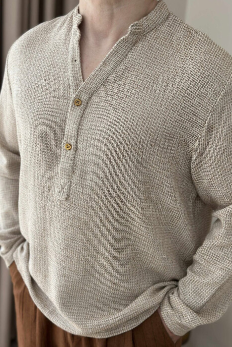 V NECK BUTTONS MEN SHIRT BEIGE/BEZHE - 4