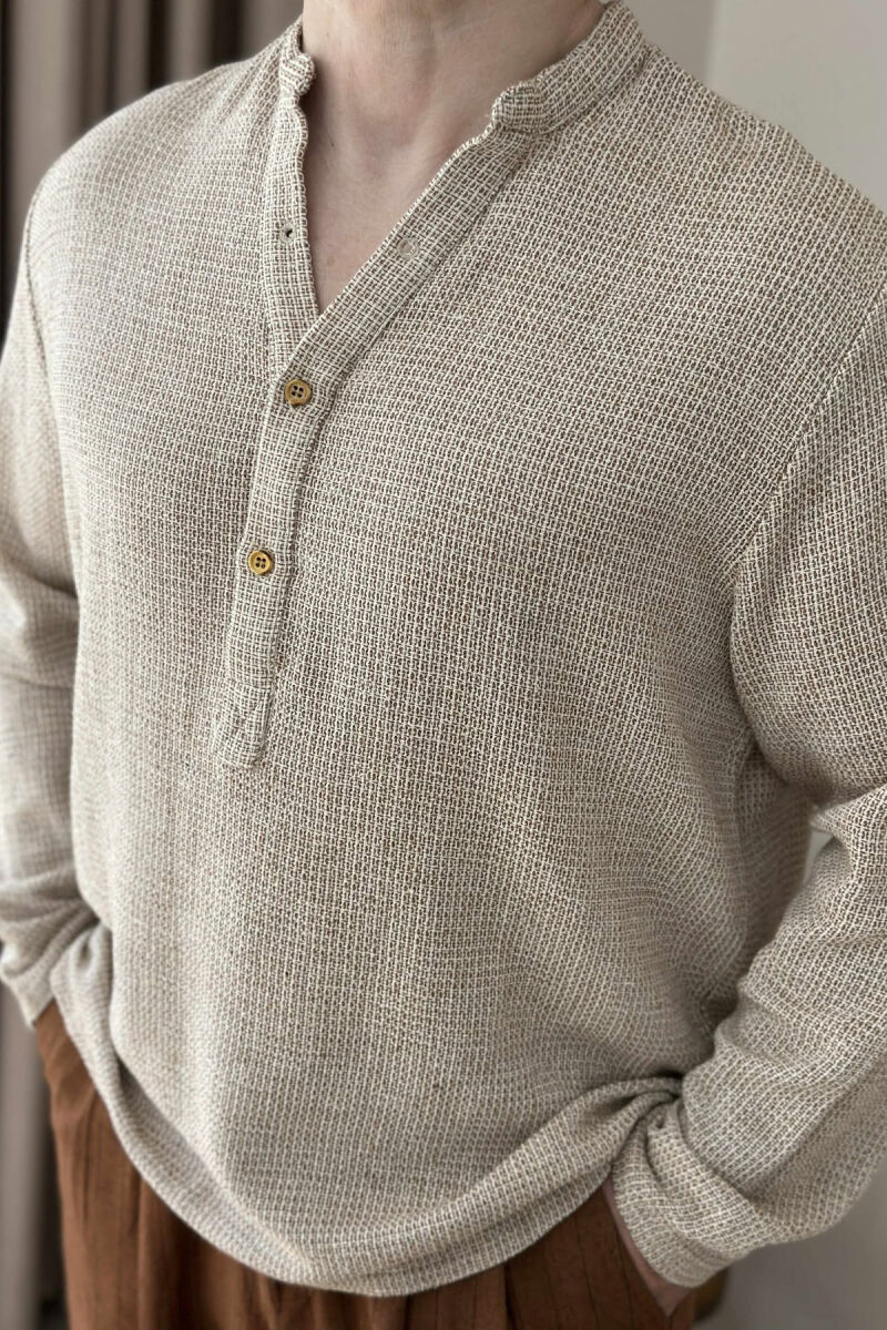 V NECK BUTTONS MEN SHIRT BEIGE/BEZHE - 4
