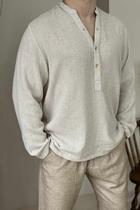 V NECK BUTTONS MEN SWEATSHIRT LIGHT BEIGE/BZHZB 