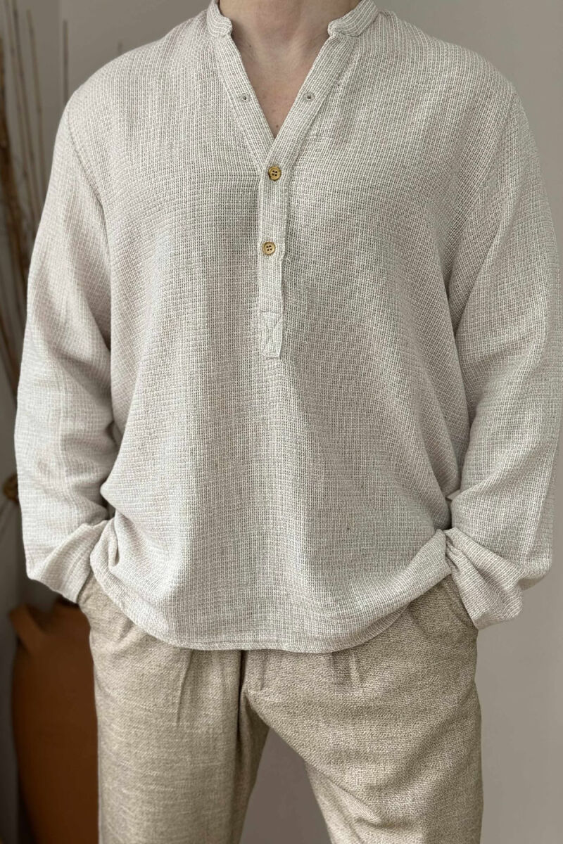V NECK BUTTONS MEN SHIRT LIGHT BEIGE/BZHZB - 4