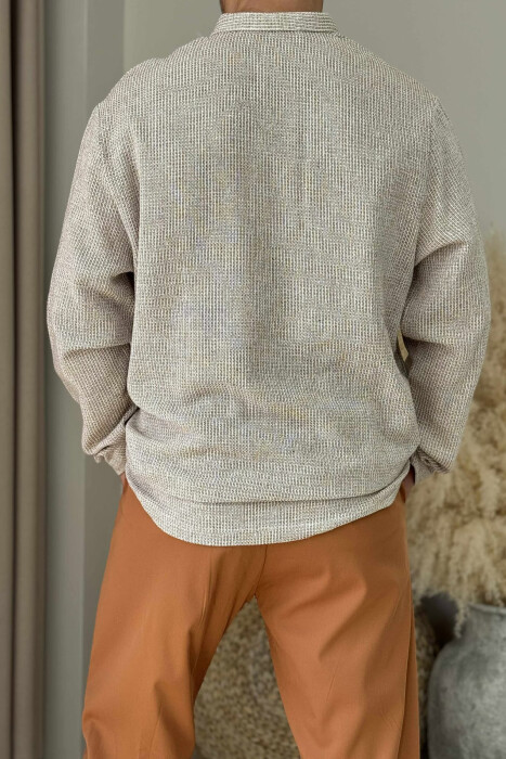 V NECK BUTTONS MEN SHIRT LIGHT BROWN/KAZB - 3