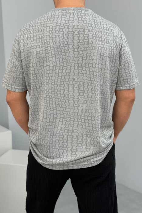 V NECK DESIGNED MEN T-SHIRT GREY/GRI - 3