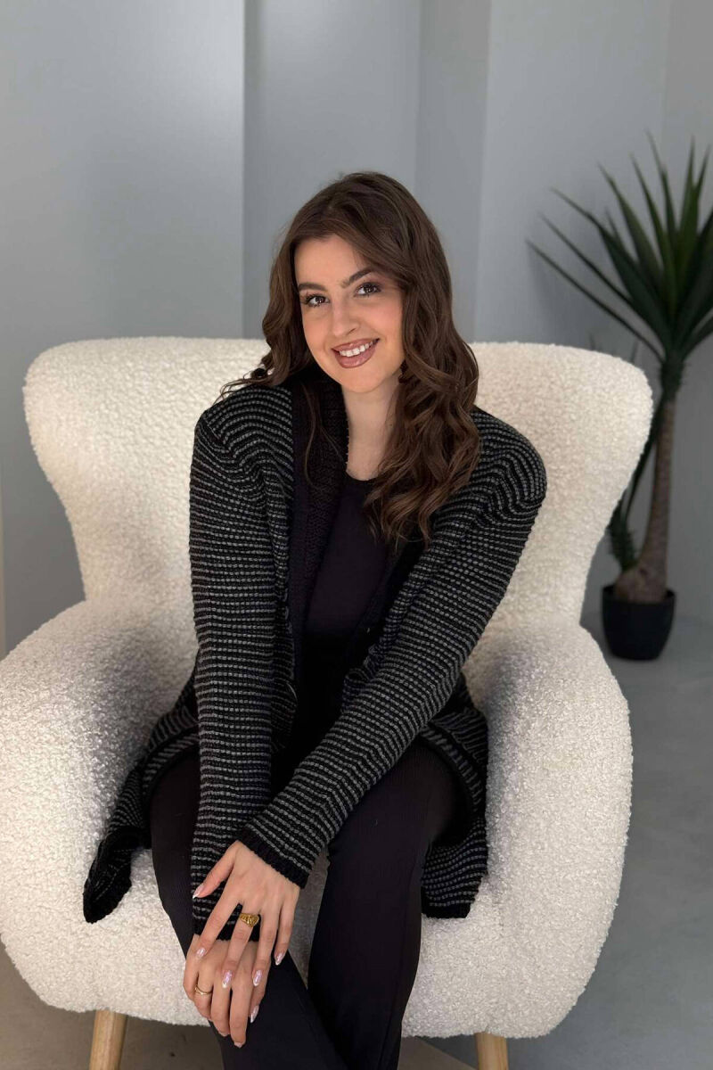 V NECK KNITTED WOMEN CARDIGAN BLACK-GREY/ZEGR - 3