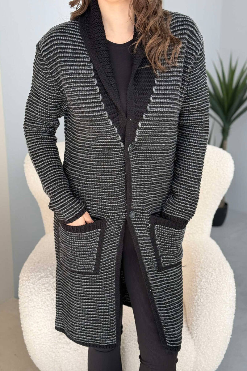 V NECK KNITTED WOMEN CARDIGAN BLACK-GREY/ZEGR - 4
