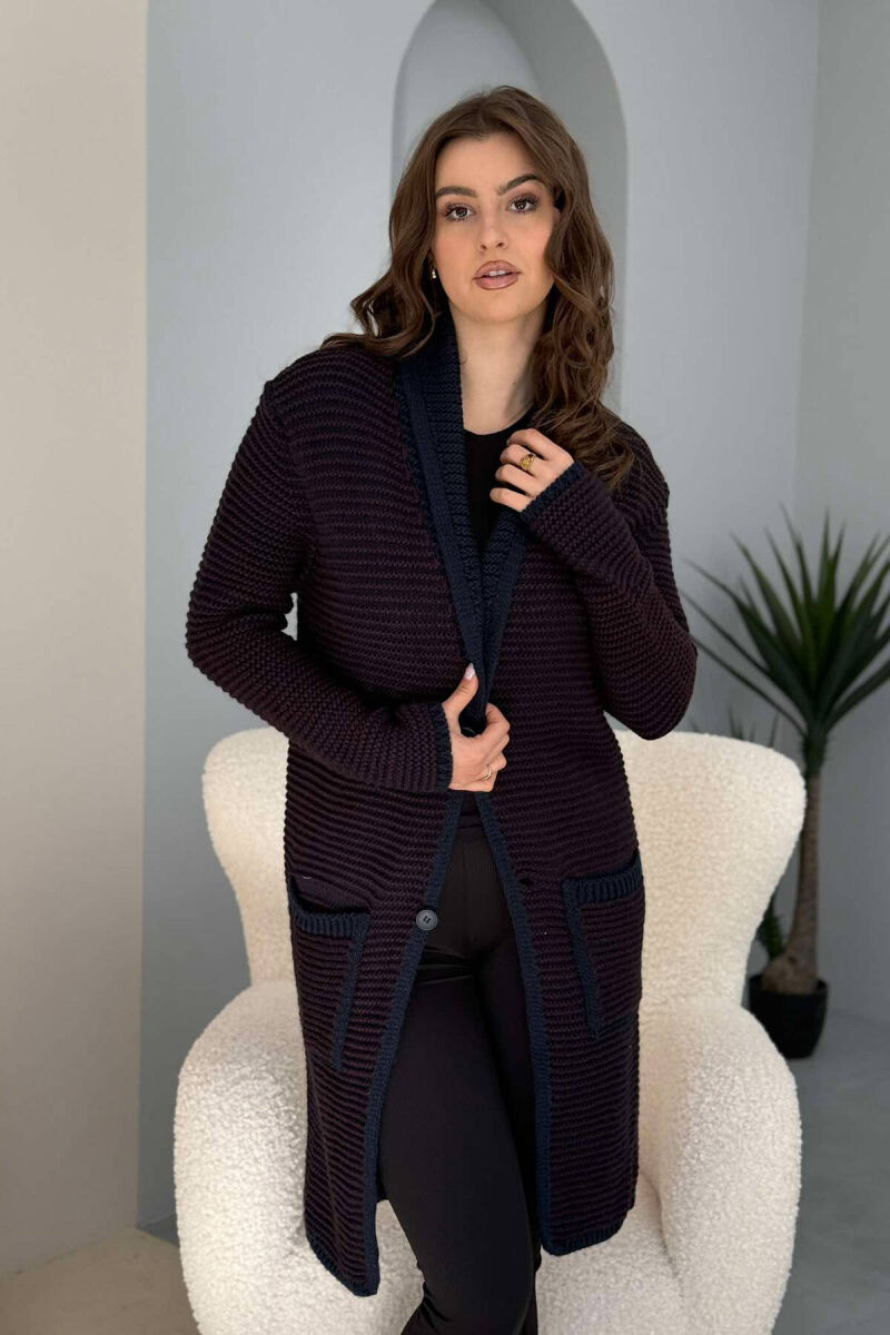 V NECK KNITTED WOMEN CARDIGAN BROWN/KAFE - 1