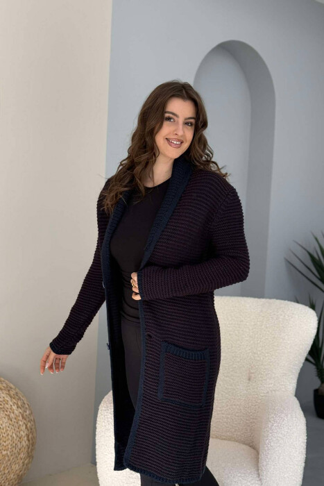 V NECK KNITTED WOMEN CARDIGAN BROWN/KAFE - 2