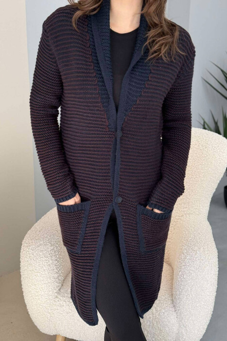 V NECK KNITTED WOMEN CARDIGAN BROWN/KAFE - 3