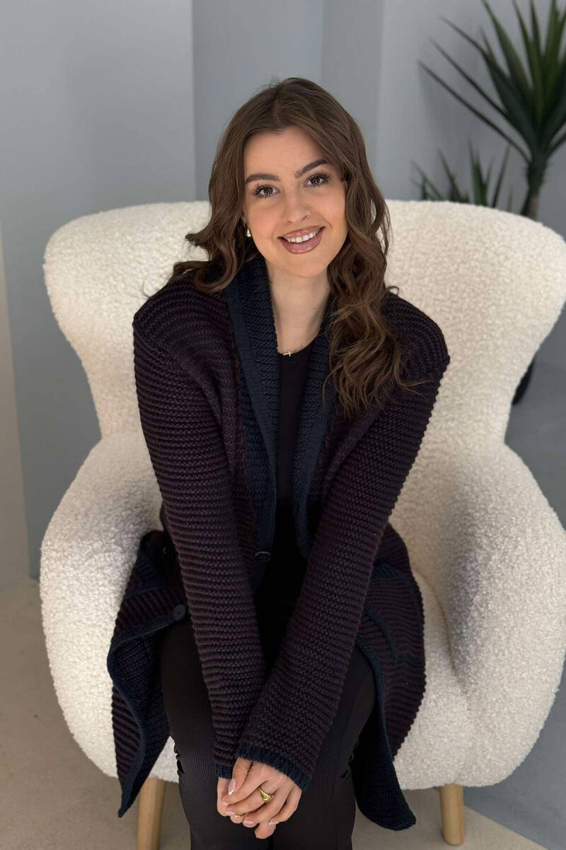 V NECK KNITTED WOMEN CARDIGAN BROWN/KAFE - 4