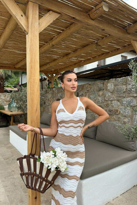 FUSTAN I GJATË PËR FEMRA NË NGJYRËN KAFE+E BARDHË 