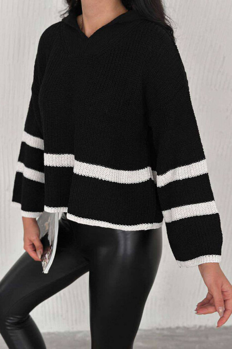 V NECK KNITTED WOMEN SWEATER BLACK/ E ZEZE - 3