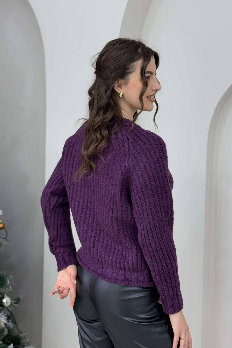 V NECK KNITTED WOMEN SWEATER PURPLE/LEJLA - 2