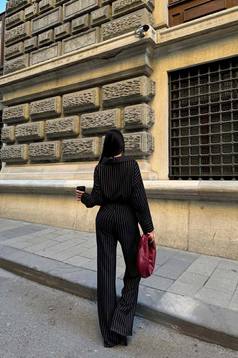 V NECK LINES DESIGN SHIRT+ TROUSERS WOMEN SET BLACK/ E ZEZE - 2