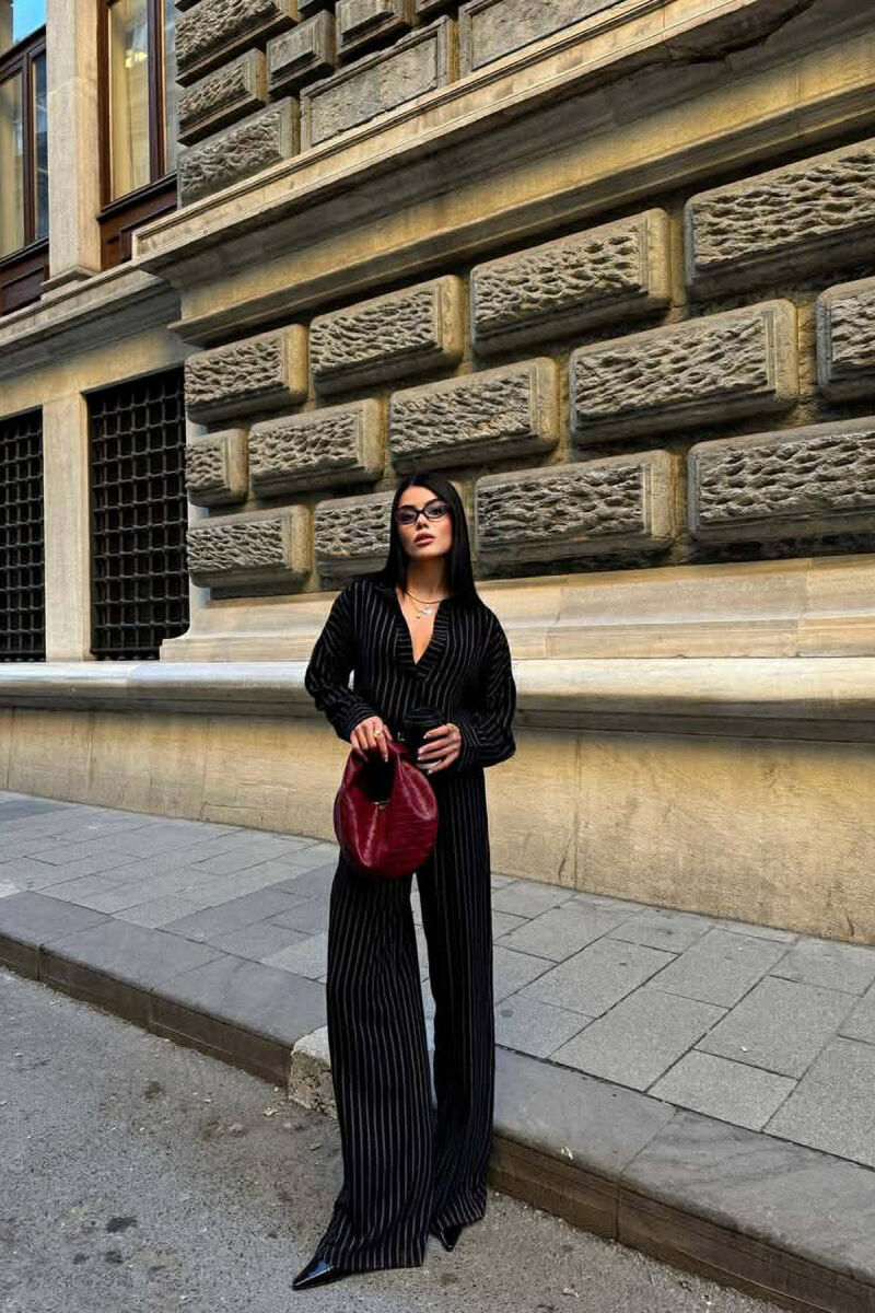 V NECK LINES DESIGN SHIRT+ TROUSERS WOMEN SET BLACK/ E ZEZE - 4