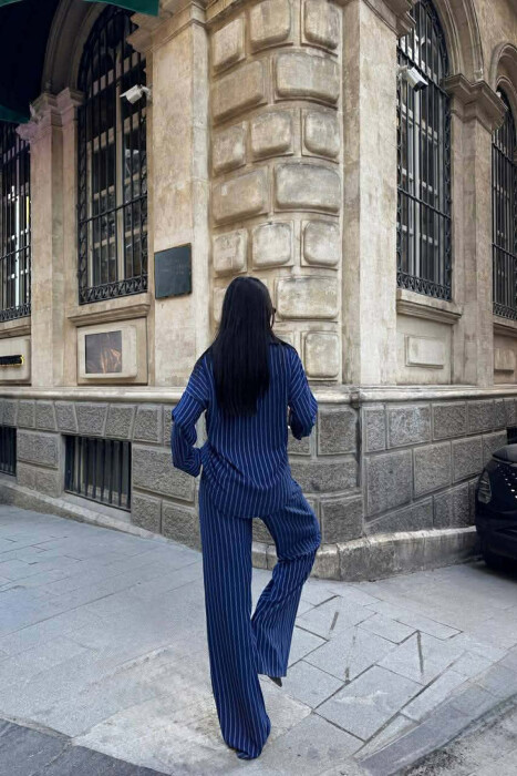 V NECK LINES DESIGN SHIRT+ TROUSERS WOMEN SET BLUE/BLU - 3