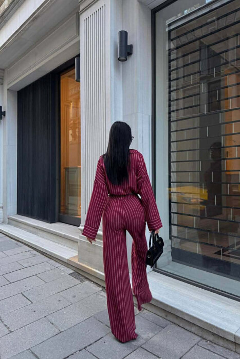 V NECK LINES DESIGN SHIRT+ TROUSERS WOMEN SET BURGUNDY/VISHNJE - 3