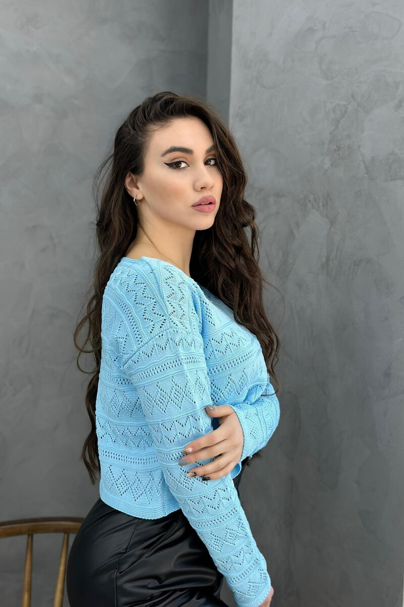 V NECK LINES WOMAN SWEATER BABY BLUE/BLU BY - 3