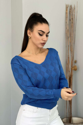 V NECK LINES WOMAN SWEATER BLUE/BLU 